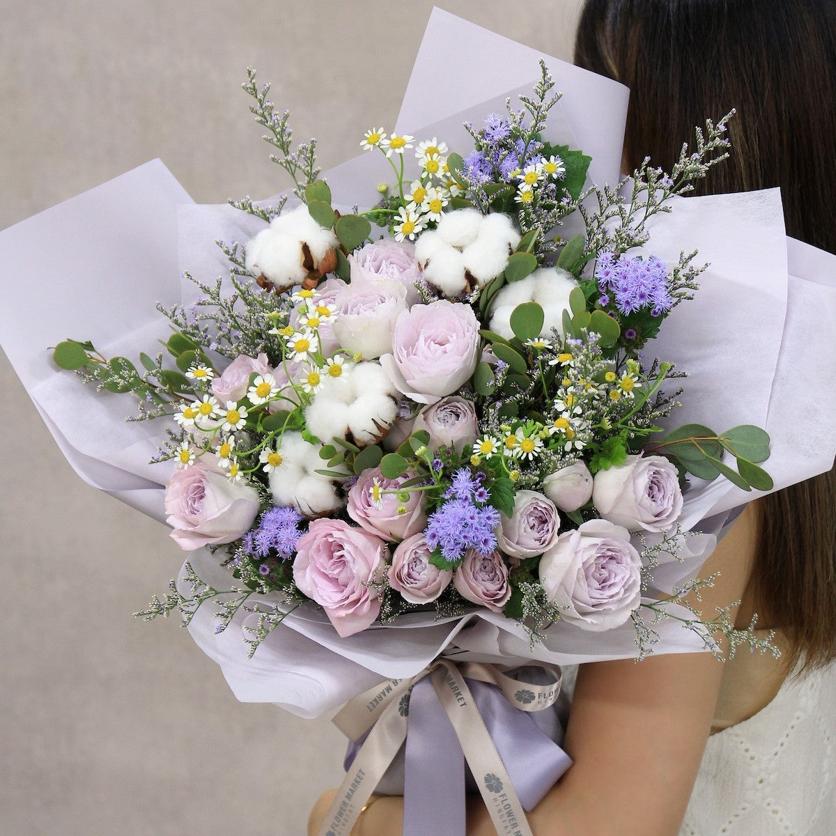 紫色小玫瑰棉花花束 Purple spray rose and cotton bouquet