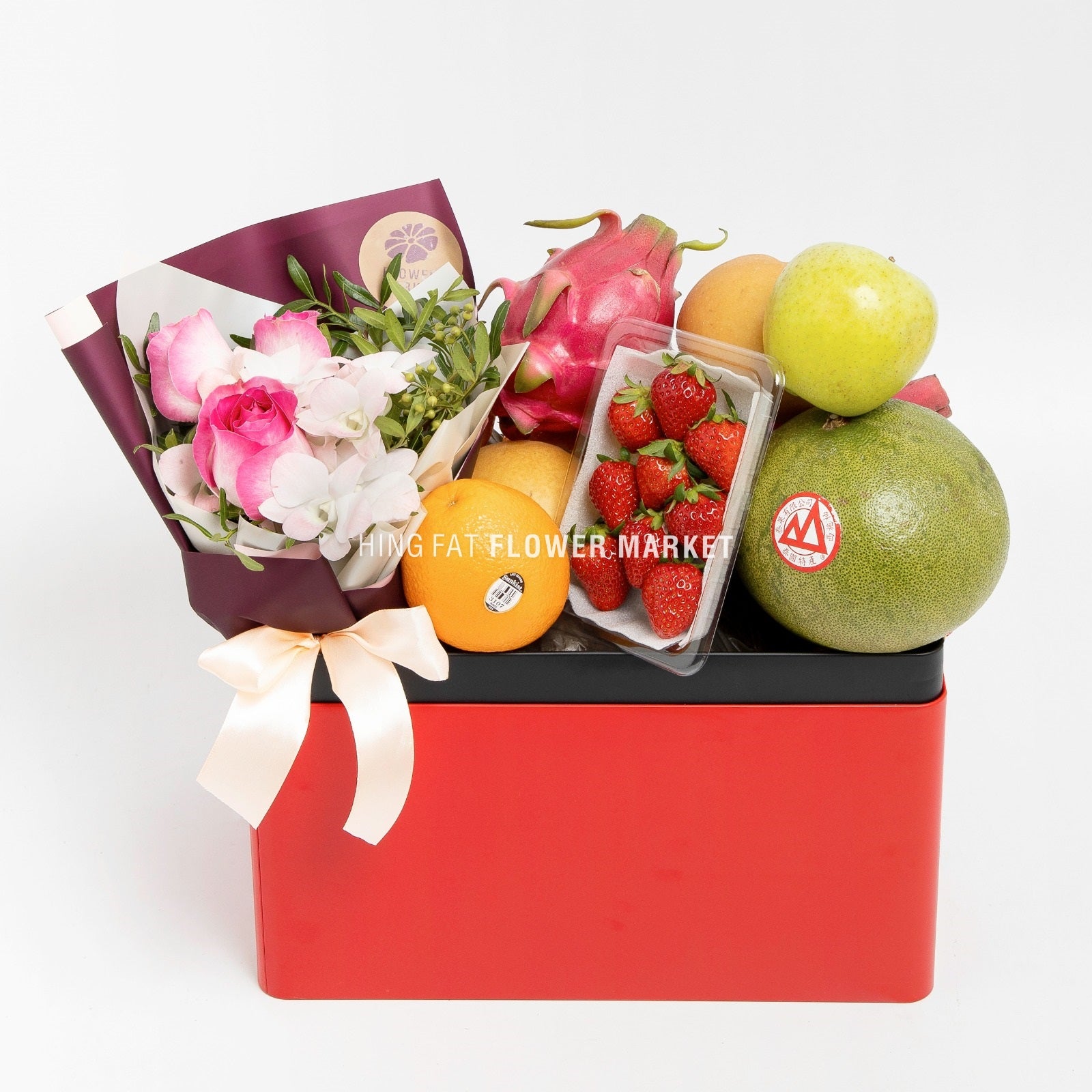 皇牌花果籃 Deluxe fruit hamper with rose bouquet