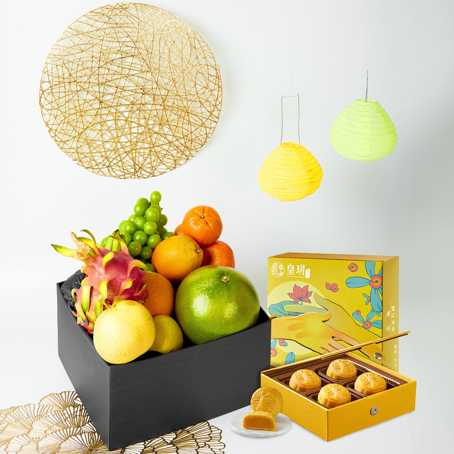 中秋果籃 - 金韻萬福 Mid-Autumn premium fruit hamper with mooncakes