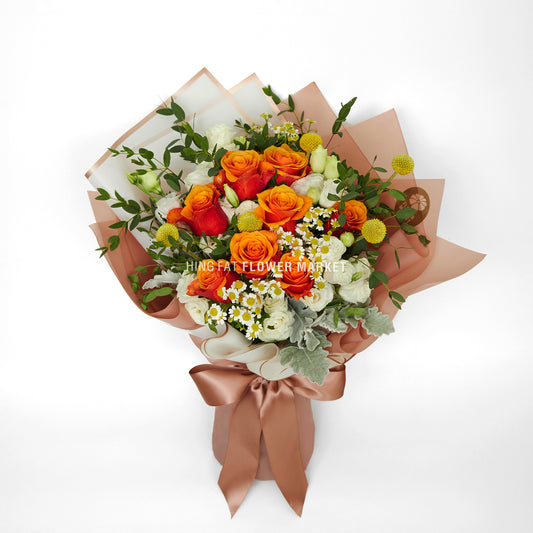 橙玫瑰桔梗花束 Orange rose and eustoma bouquet