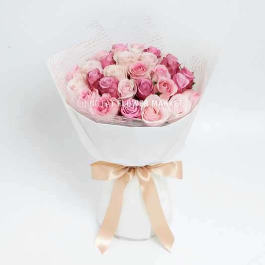 30枝三色粉紅玫瑰花束 30 stems pink rose bouquet Pink Romance