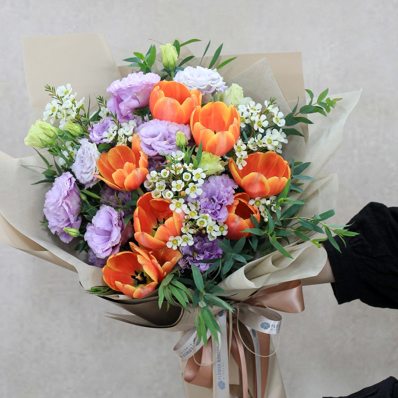 橙鬱金香桔梗花束 Orange tulip and eustoma bouquet