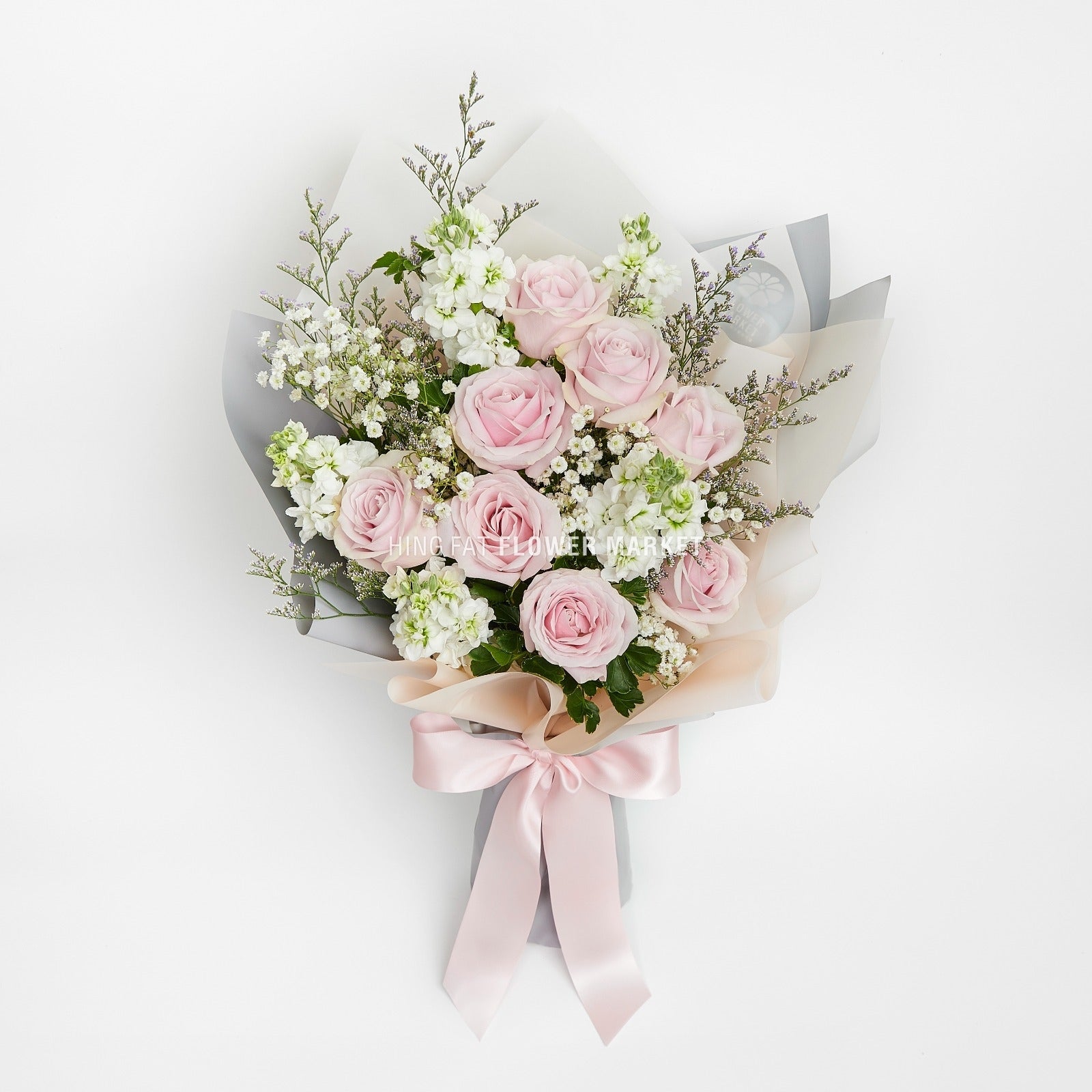 淺粉玫瑰滿天星花束 Light pink rose and baby's breath bouquet