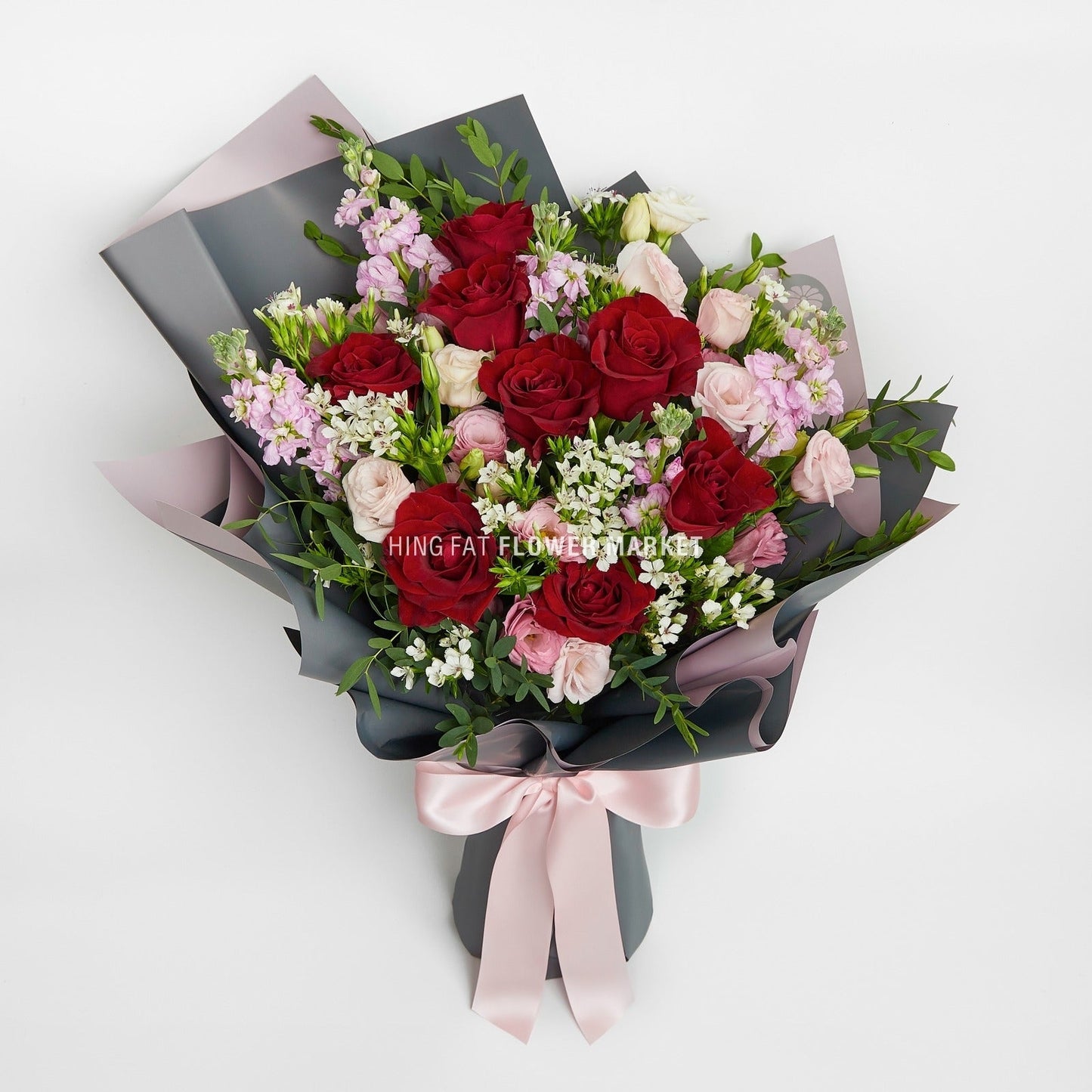 紅色玫瑰日射花束 Red rose and stock bouquet