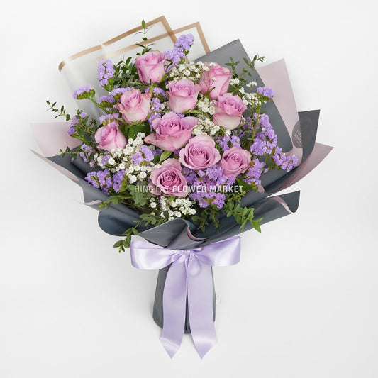 紫色玫瑰毋忘我花束 Purple rose and statice bouquet