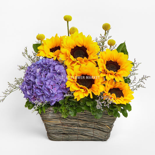 向日葵繡球花禮 Sunflower and hydrangea flower basket