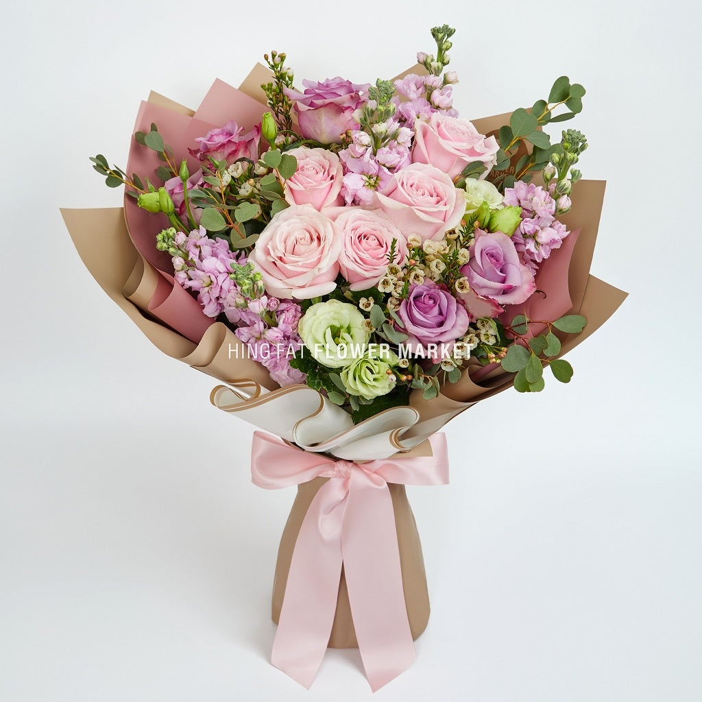 紫粉玫瑰日射花束 Purple pink rose and stock bouquet